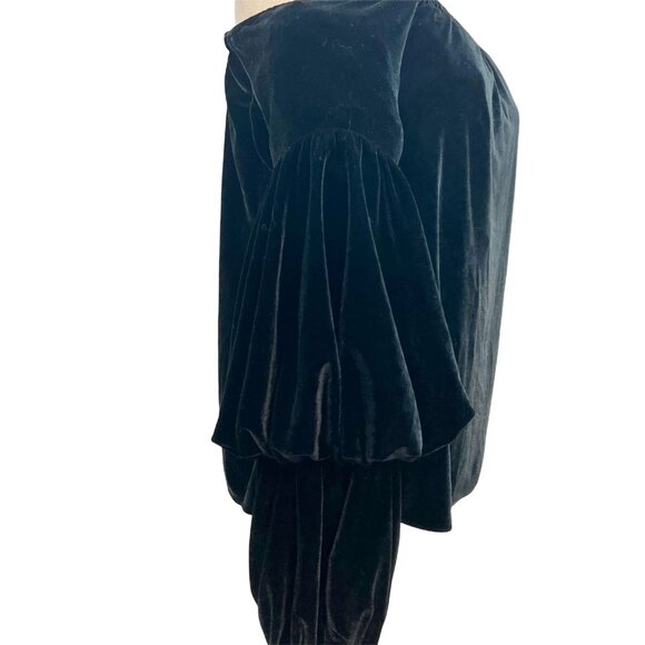 Petersyn Womens XS Black Velvet Long Balloon Sleeve Off Shoulder Top - Picture 5 of 8